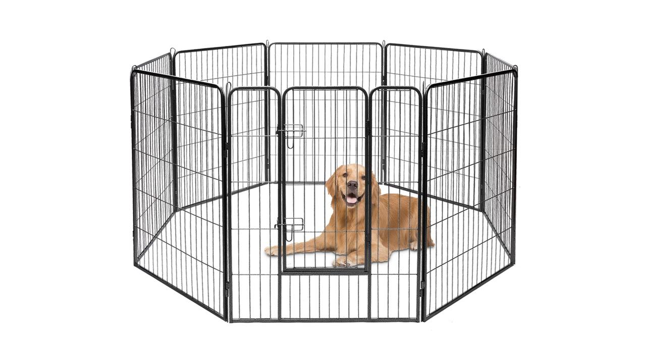 Costway 8-Panel Pet Playpen Anti-Rust Folding with Safety Enclosure - Black