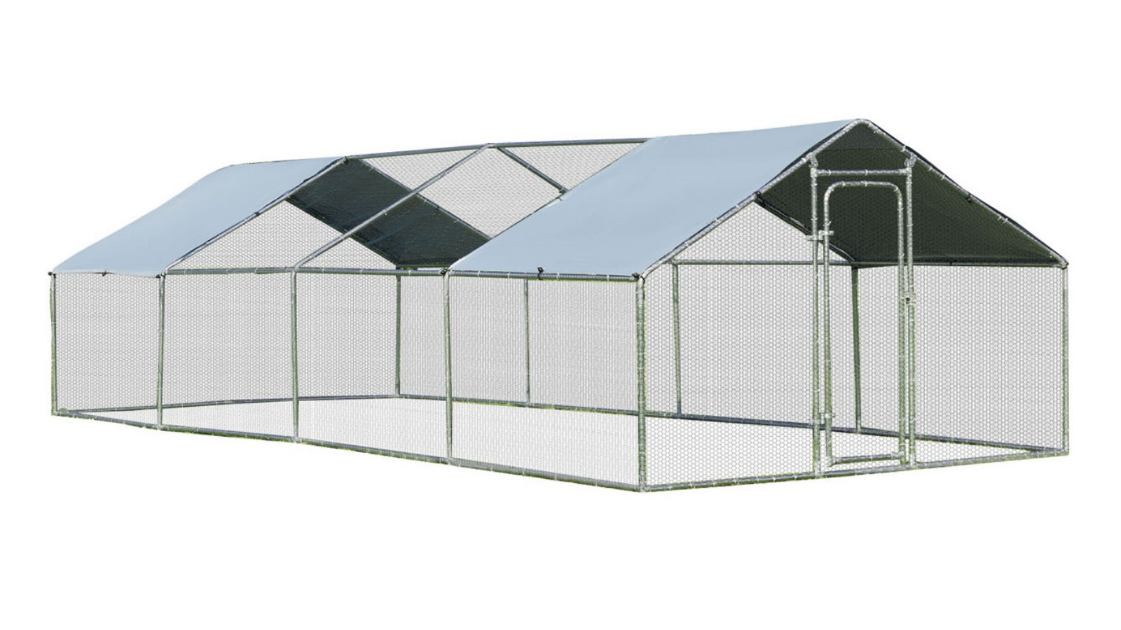 Costway Large Metal Chicken Coop with 2 Roof Cover - 3 x 8 x 1.95metre