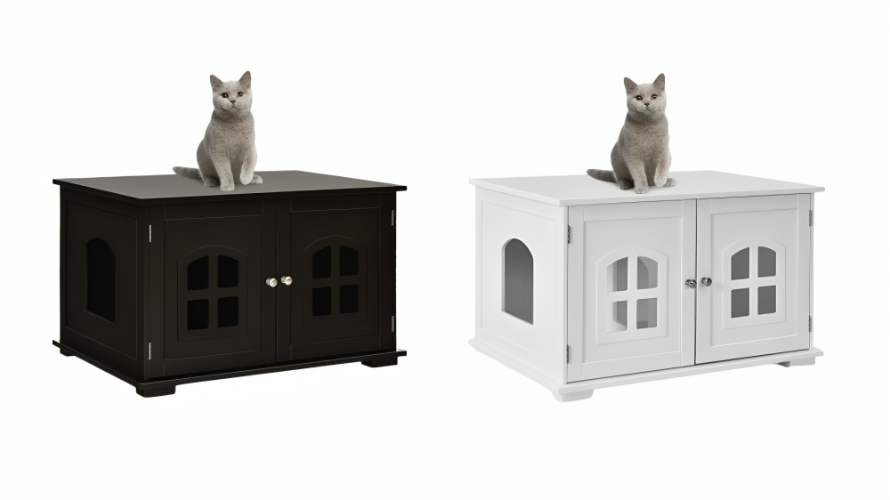 Costway Large Cat Litter Cabinet Wood House with Detachable Divider and 2-Door