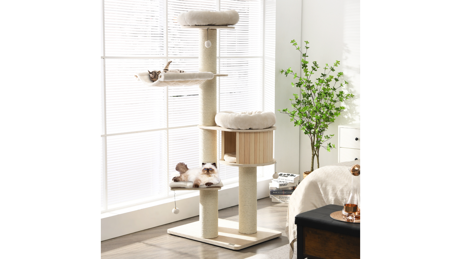 Costway 6-Level Cat Tree Tower Condo Play House with 3-Plush Balls - 174cm