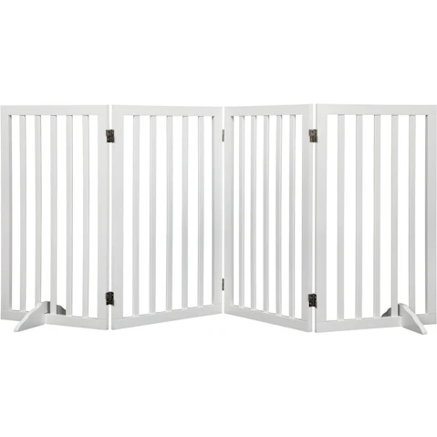 PaWz White 6-Door Panel Wooden Pet Safety Stair Barrier - Large