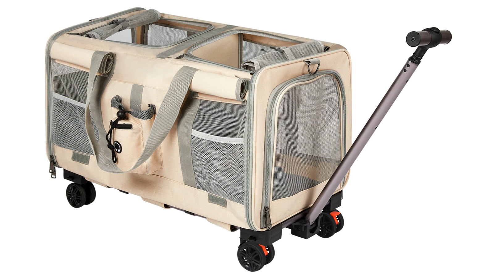 PaWz 60 x 40 x 45cm Pet Carrier Bag Trolley - Beige/Grey