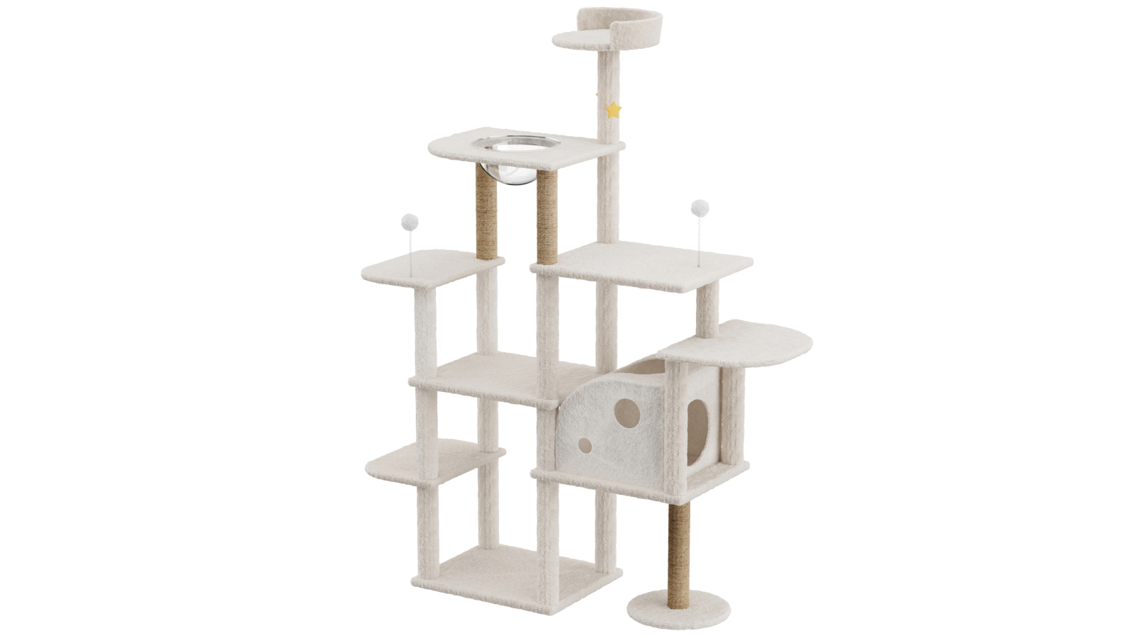 PaWz 170cm Scratching Post Cat Tree Tower with Cat House Bowl - Beige