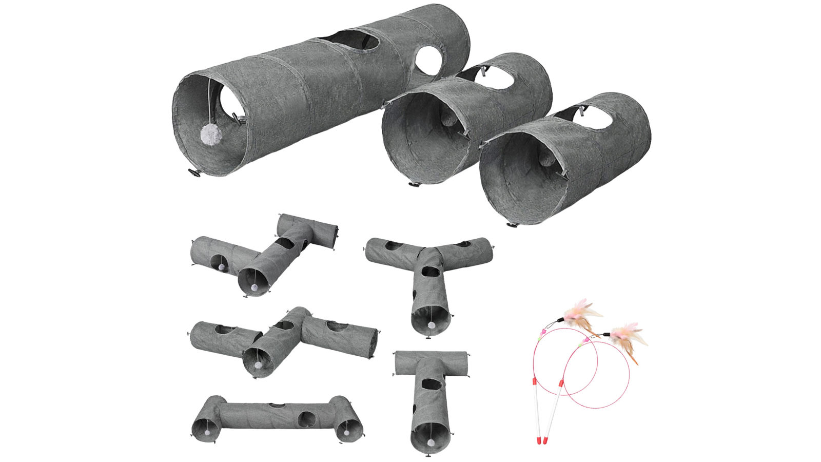 Pawz Large Cat Tunnels 3 Piece Modular Foldable Linen Tube Kittens Rabbits Toys