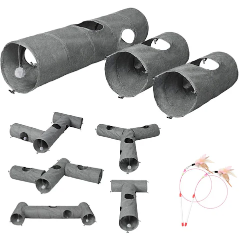 Pawz Large Cat Tunnels 3 Piece Modular Foldable Linen Tube Kittens Rabbits Toys