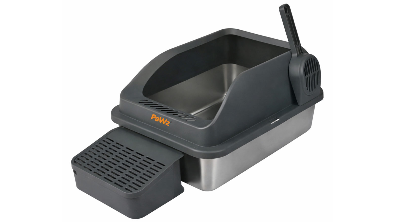 Pawz Big Cats Kitten High Sided Easy Clean Grey Stainless Steel Cat Litter Box