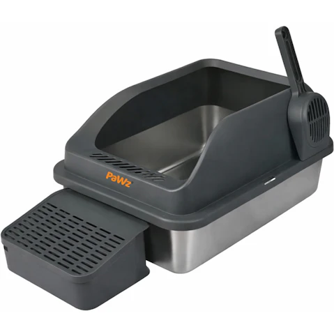 Pawz Big Cats Kitten High Sided Easy Clean Grey Stainless Steel Cat Litter Box
