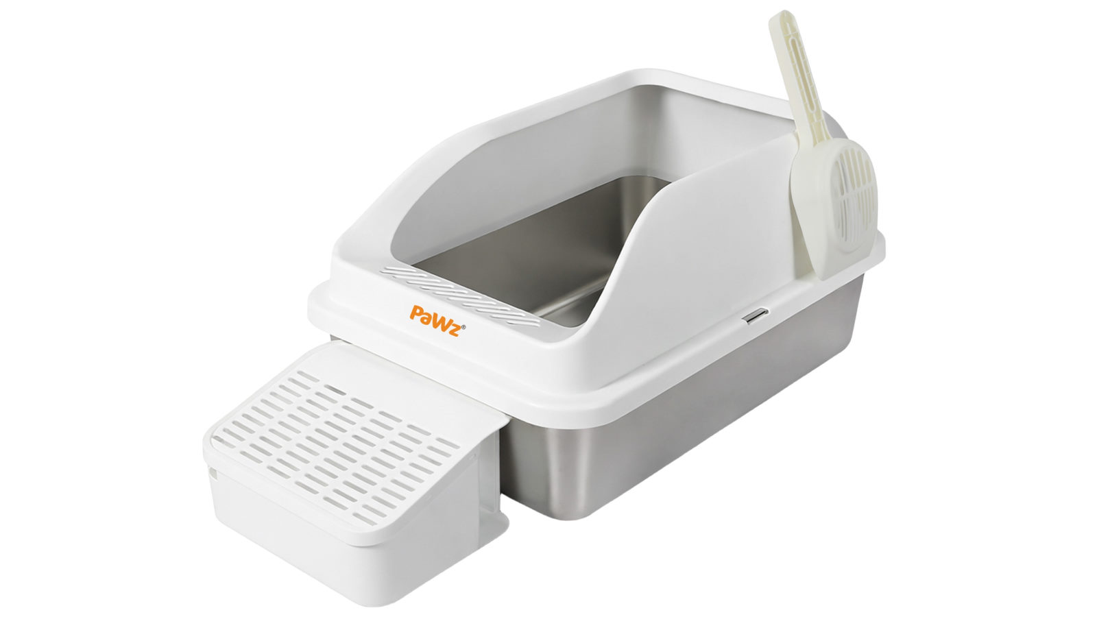 Pawz Big Cats Kitten High Sided Easy Clean White Stainless Steel Cat Litter Box