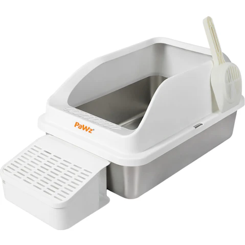 Pawz Big Cats Kitten High Sided Easy Clean White Stainless Steel Cat Litter Box