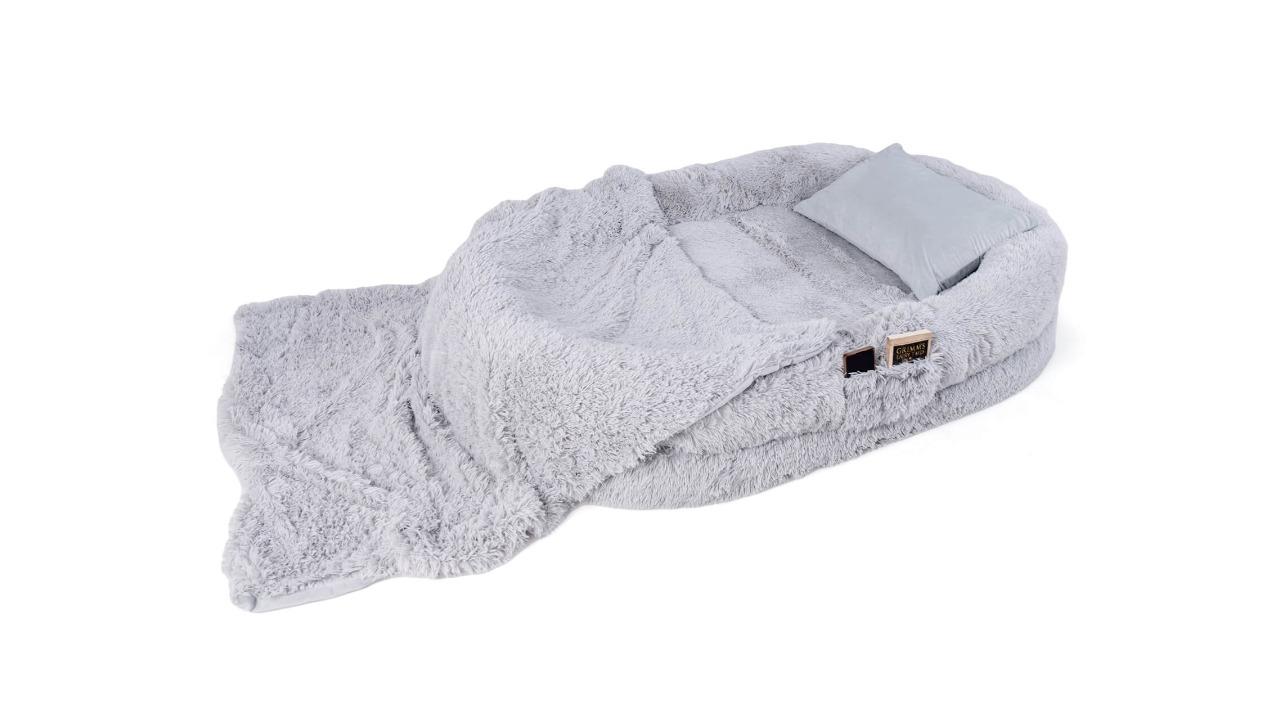 Costway X-Large Orthopedic Human-Size Dog Bed with Blanket and Pillow - Grey