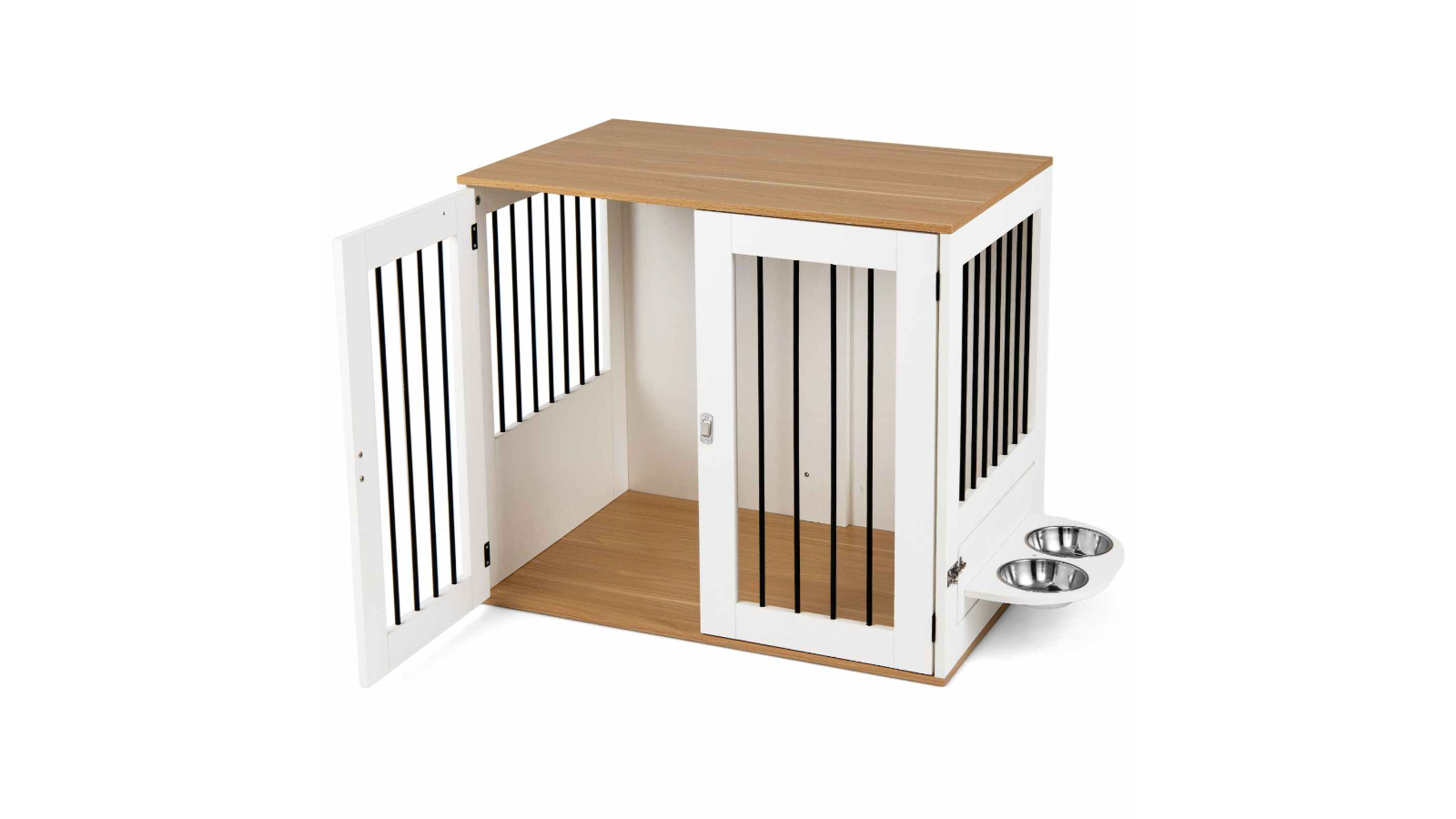 Costway Dog Stainless Steel Bowls Lockable Kennel