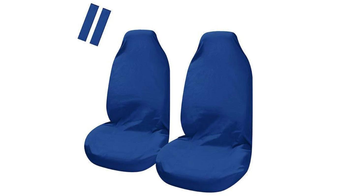 My Car Universal Pulse Throwover Front Seat Cover Bonus Seat Belt Buddies - Blue