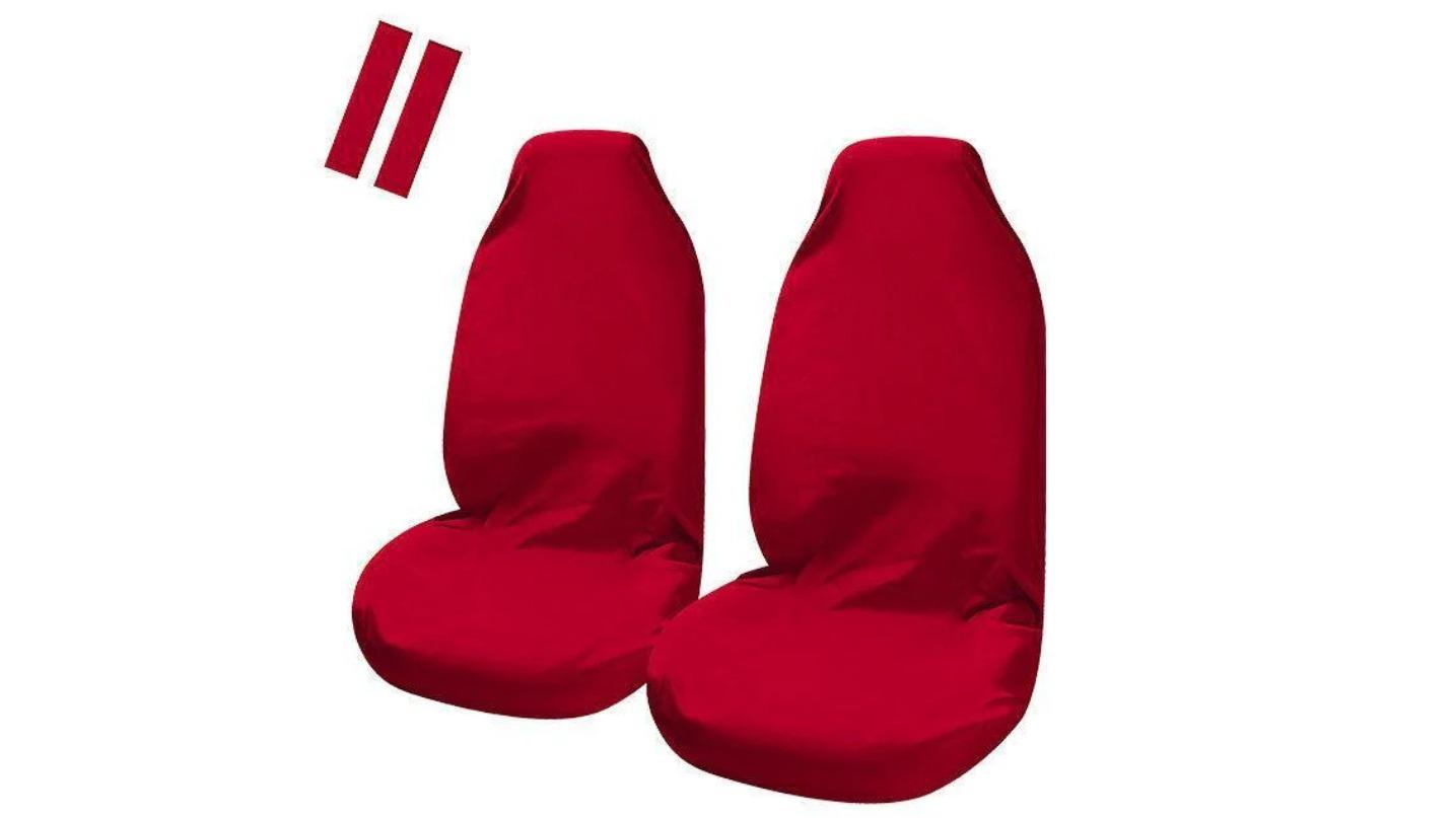 My Car Universal Pulse Throwover Front Seat Cover Bonus Seat Belt Buddies - Red