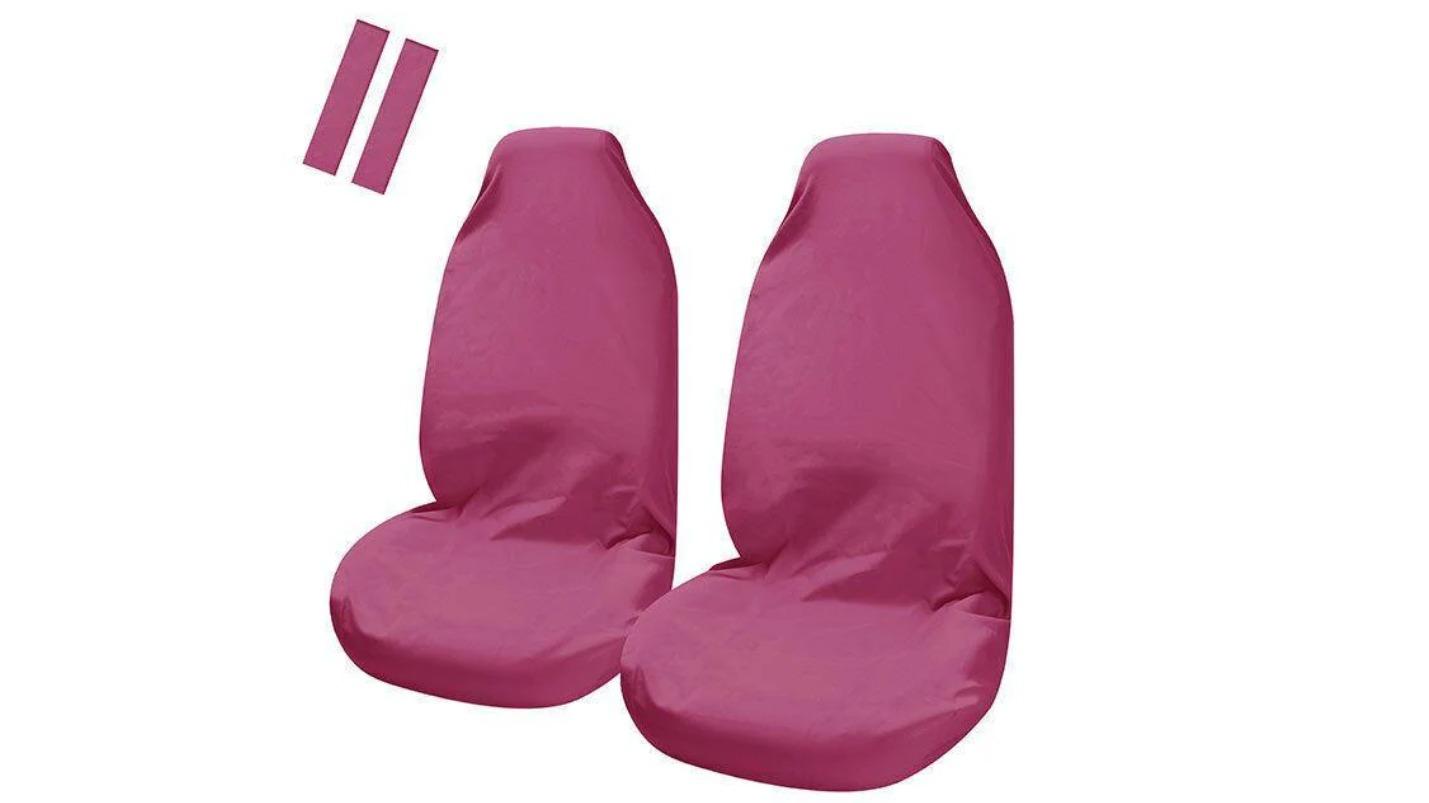 My Car Universal Pulse Throwover Front Seat Cover Bonus Seat Belt Buddies - Pink