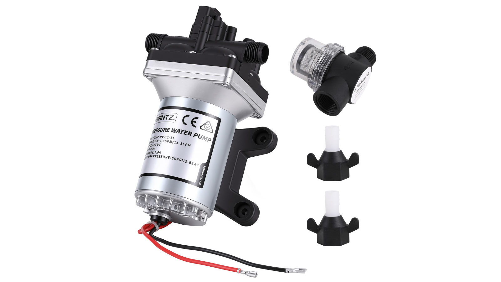 Giantz 12V 11.3LPM 55PSI 3 GPM Self-Priming RV DC Water Pressure Pump