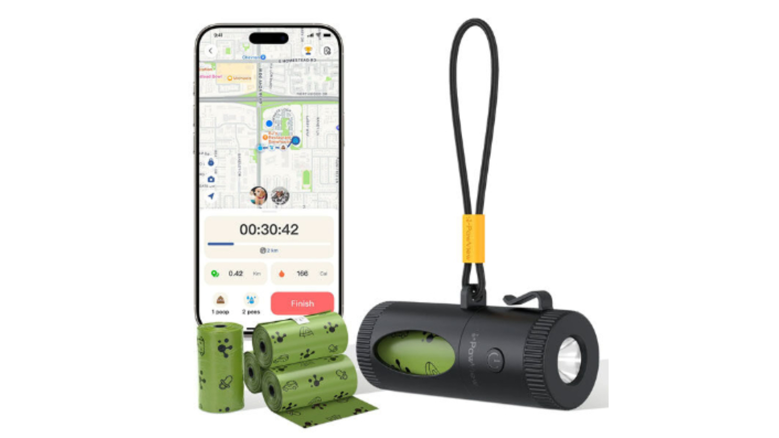 PawView Smart Poop Bag Dispenser with Retractable Function and Built-in Flashlight - Black