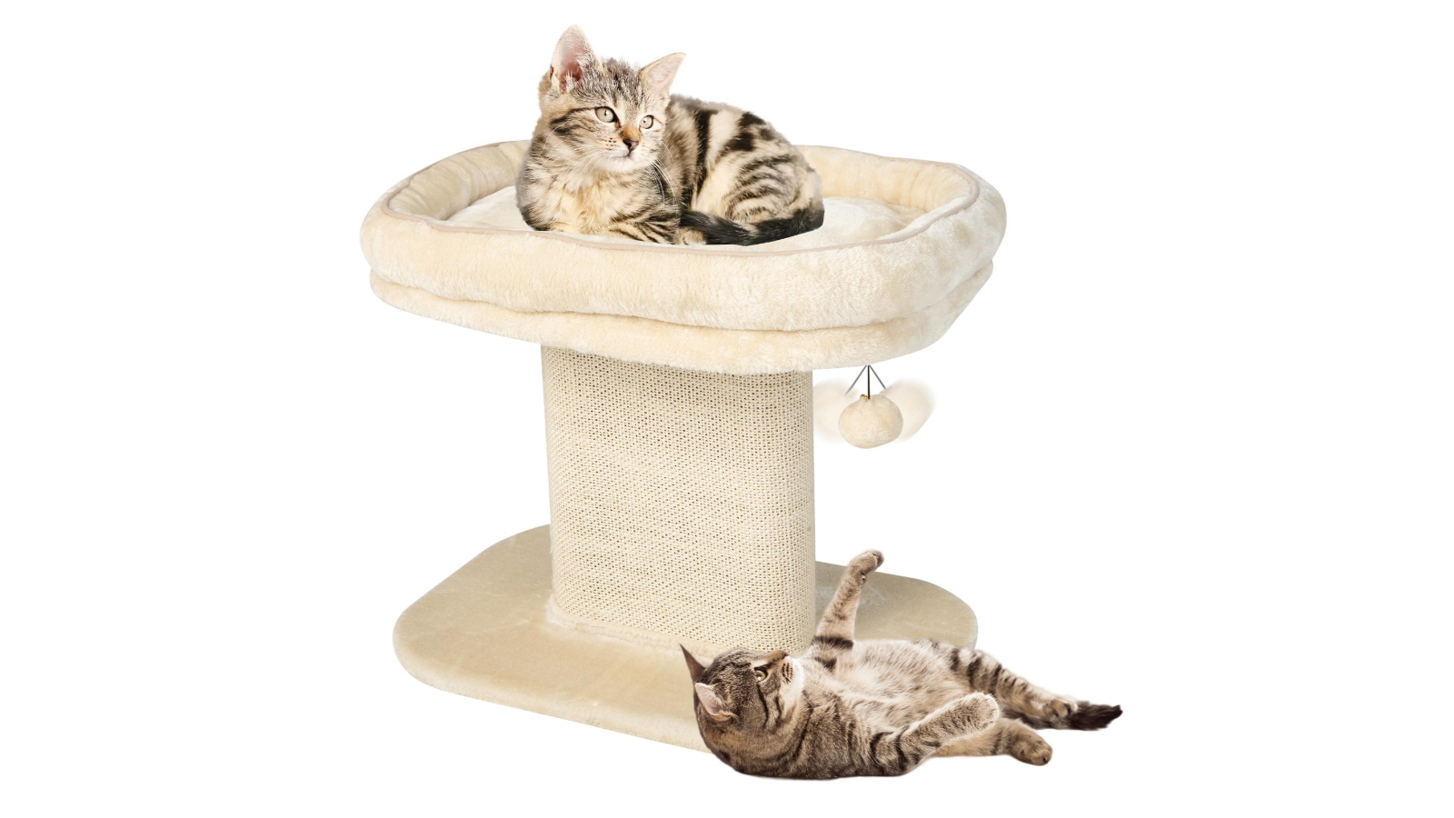 Costway Wood Cat Tree Tower Condon House Sisal Scratching Plate with Plush Ball - Beige