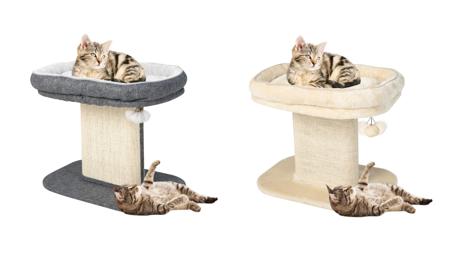 Costway Wood Cat Tree Tower Condon House Sisal Scratching Plate with Plush Ball