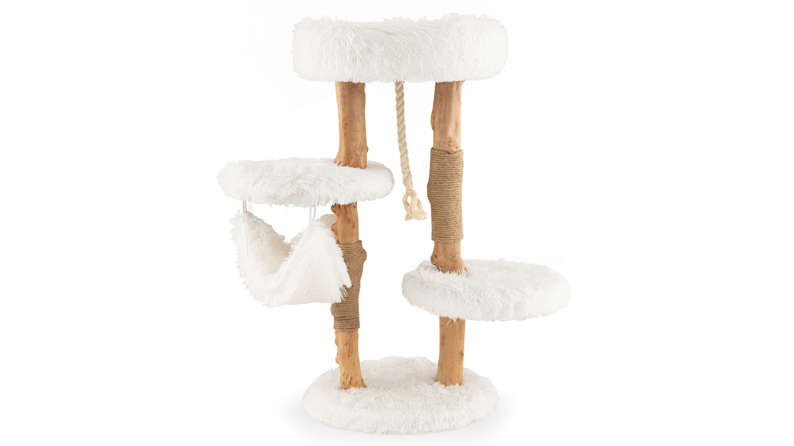 Costway 87cm Wood Cat Tree Scratching Post with Hammock - White