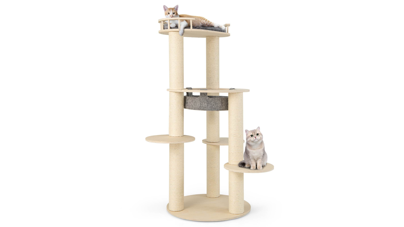Costway 5-Level Wooden Round Cat Scratching Post for Indoor - Grey