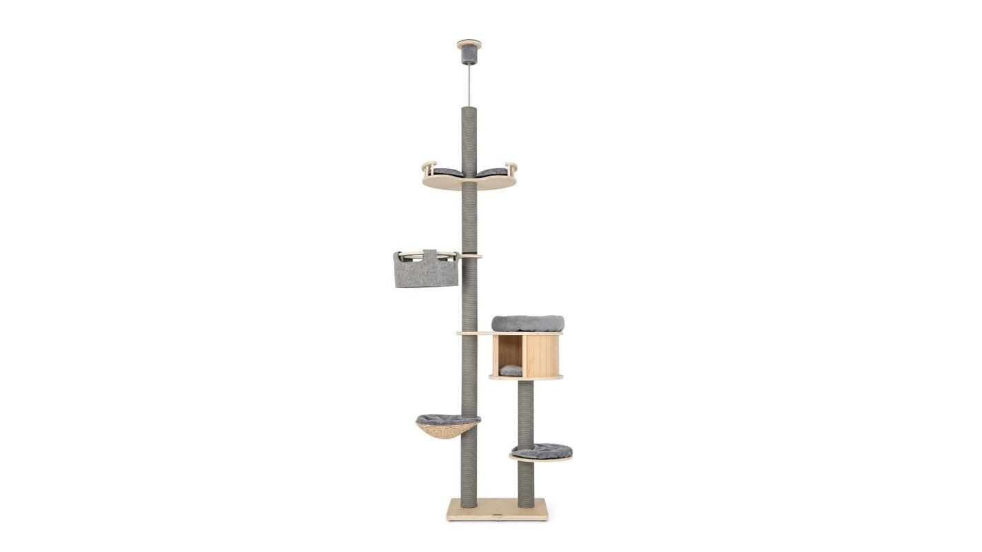 Costway 5-Tier Tall Wooden Cat Tower with Scratching Post and Hammock - Natural