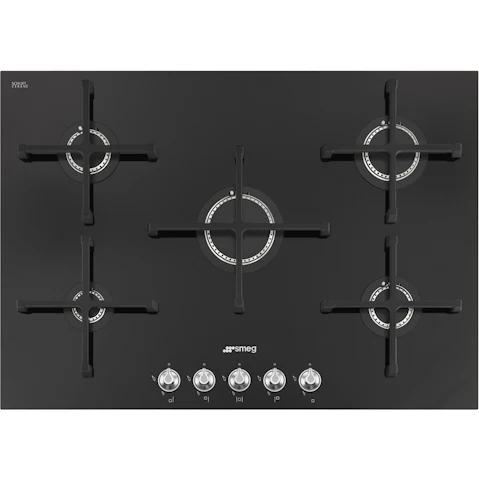 Smeg Linea 750mm Black Ceramic 5 Burner Gas Cooktop