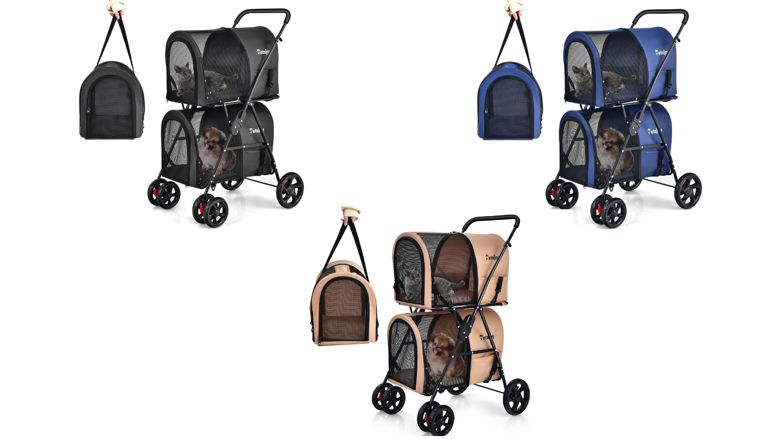 Costway 4-in-1 Double Layer Folding Travel Cart with Lockable Wheel