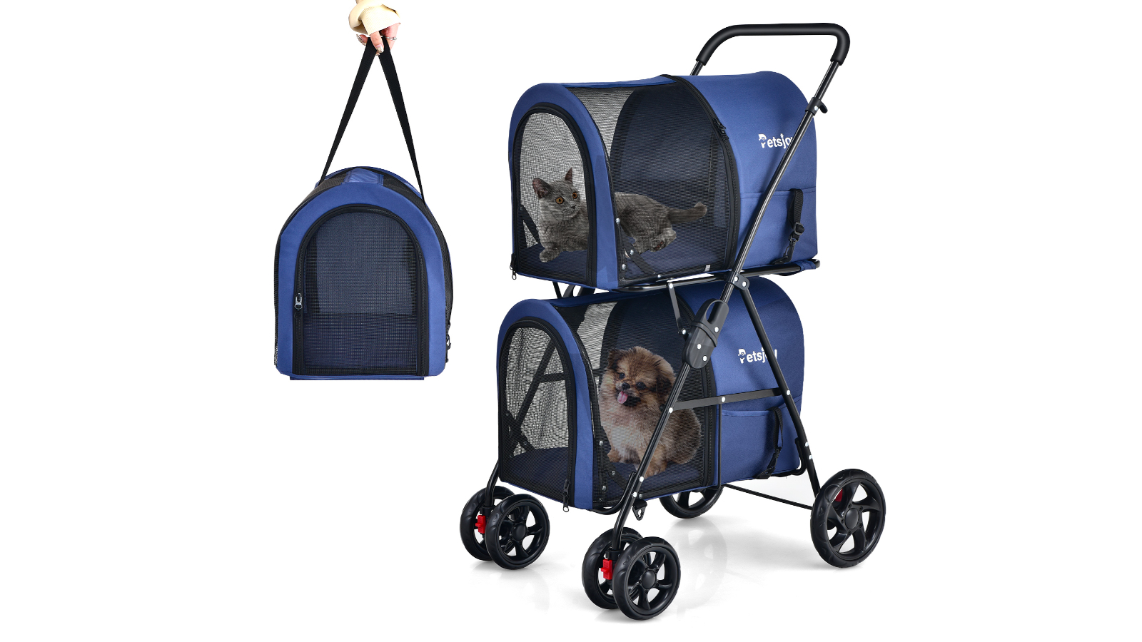 Costway 4in1 Double Layer Folding Travel Cart with Lockable Wheel - Blue