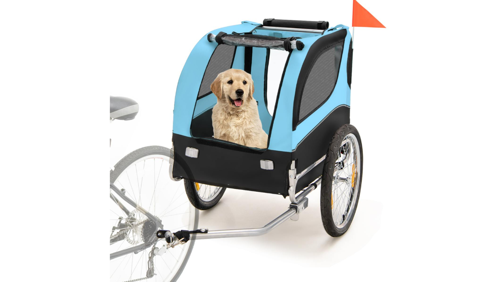 Costway Foldable Pet Carrier Trolley with 3 Entrance and Warning Flag - Black/Blue