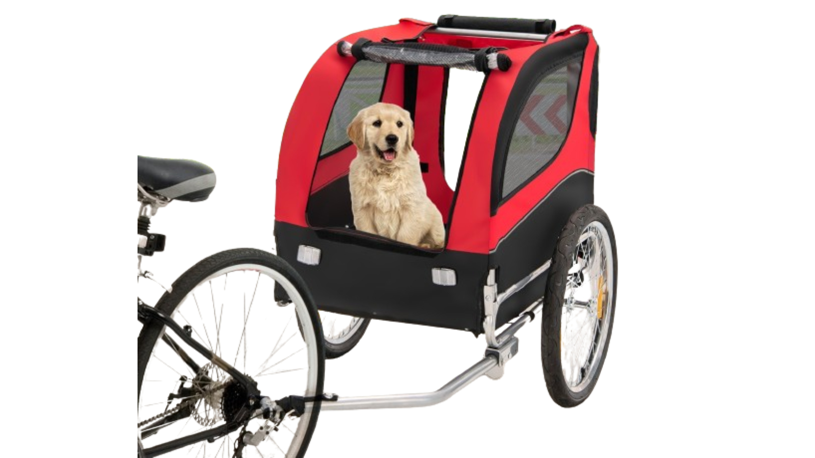 Costway Foldable Pet Carrier Trolley with 3 Entrance and Warning Flag - Black/Red