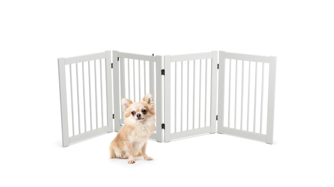 Costway 4-Panel Freestanding Pet Gate Foldable Wood - White