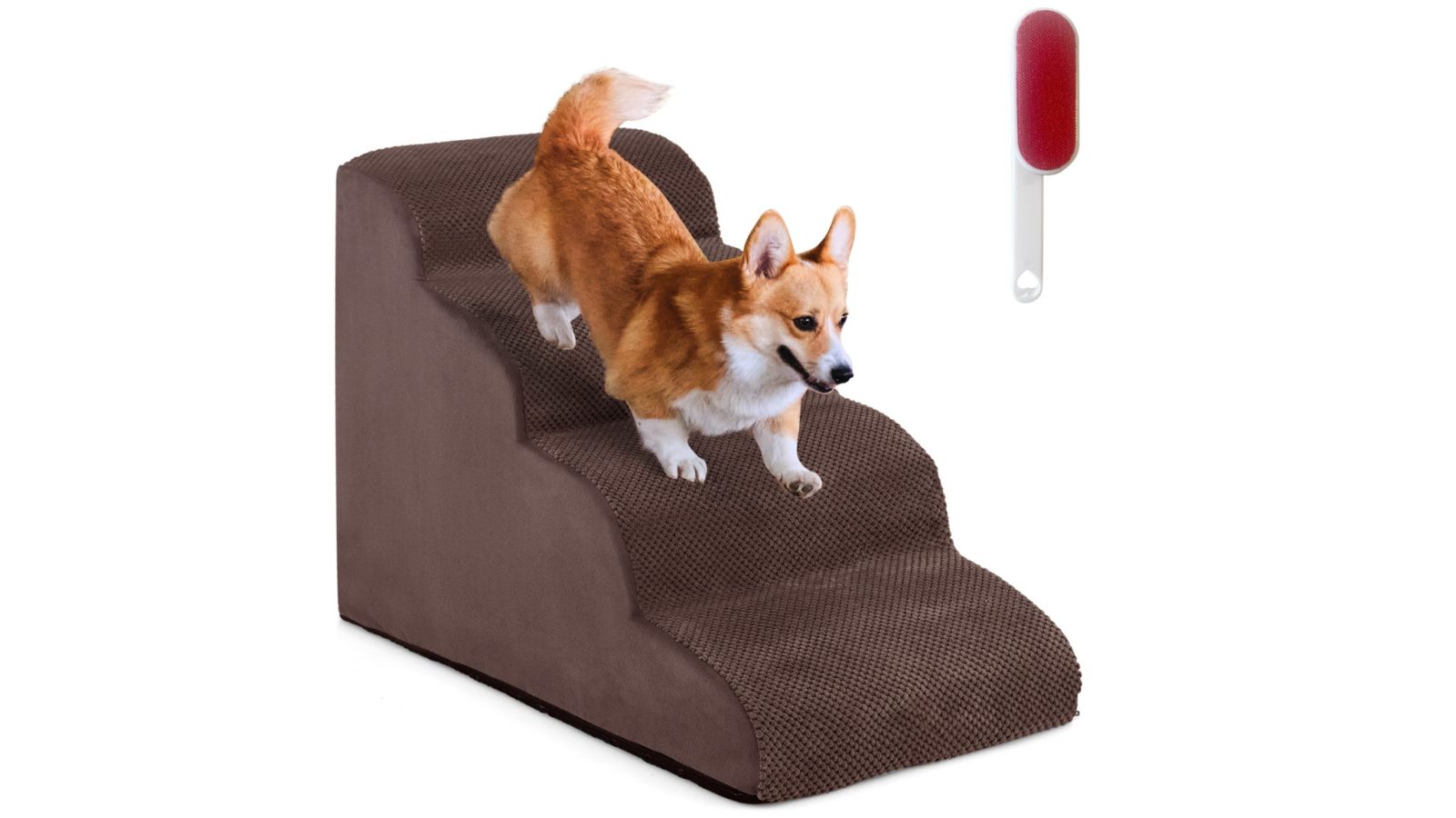 Costway 4-Tier Dog Step Stairs Non-slip Pet Ramp for Bed Cat Puppy - Coffee