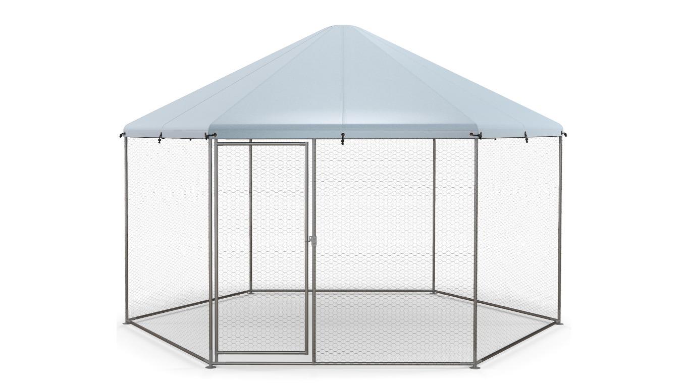 Costway Metal Walk-in Chicken Coop with Wire Mesh and Waterproof Farm Backyard Cover