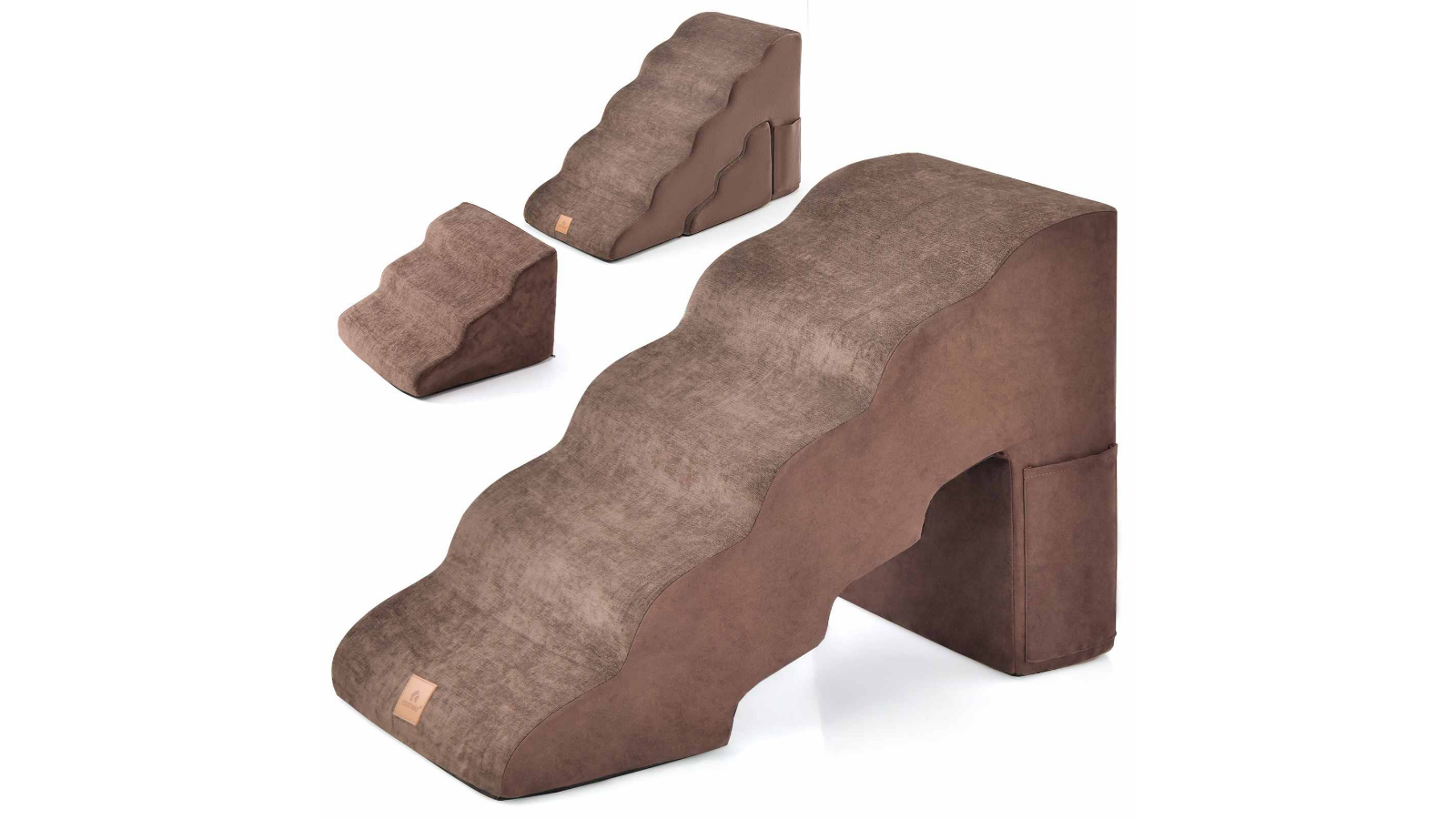 Costway 2-in-1 Non-Slip Foam Dog Ramp Set with Storage Pocket and Handle - Coffee