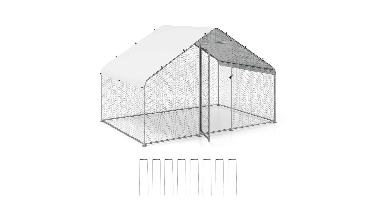 Costway Galvanized Chicken Coop with Canopy and Mesh Net - 3 x 2 x 2metre