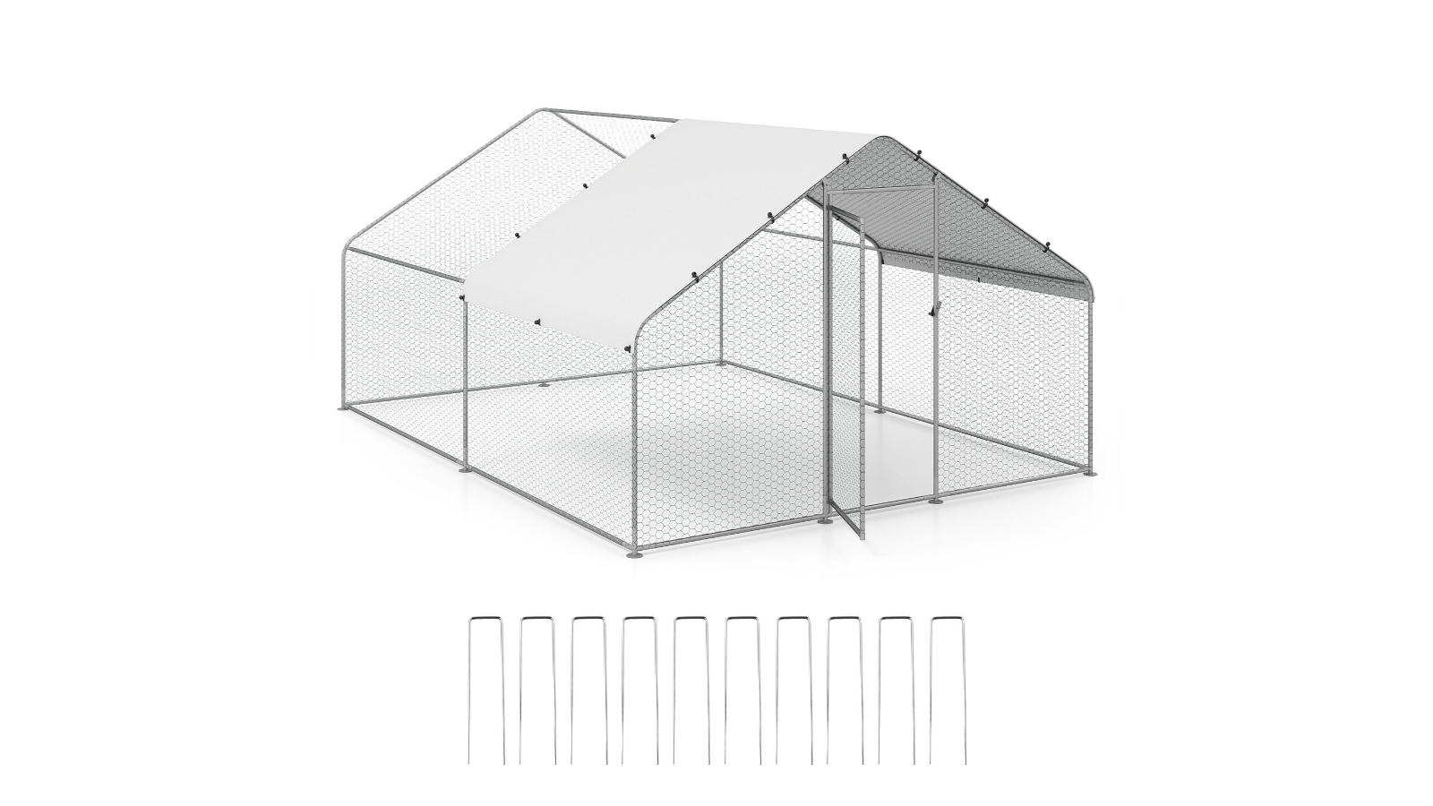 Costway Galvanized Chicken Coop with Canopy and Lockable Door - 4 x 3 x 2metre