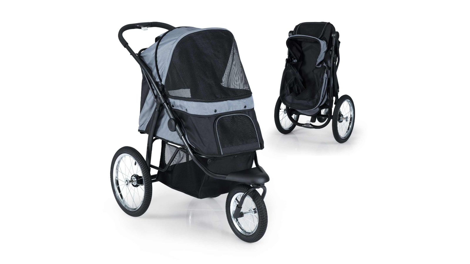 Costway Grey Foldable Cart Carrier Cage Pet Stroller