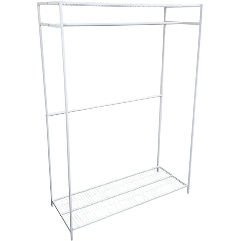LT Williams Garment Rack with Shelves - White Powder Coated