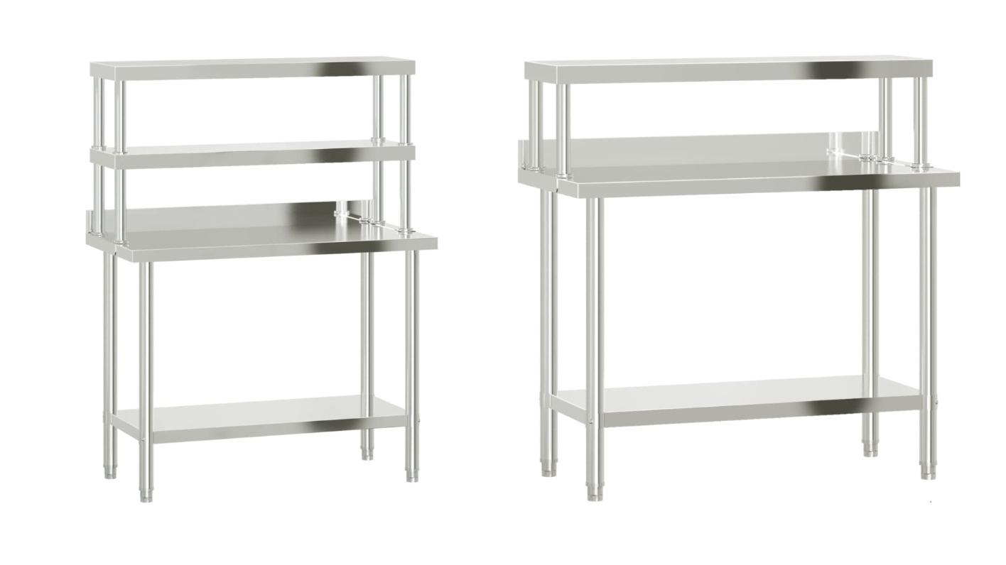 vidaXL Stainless Steel Kitchen Work Table with Overshelf