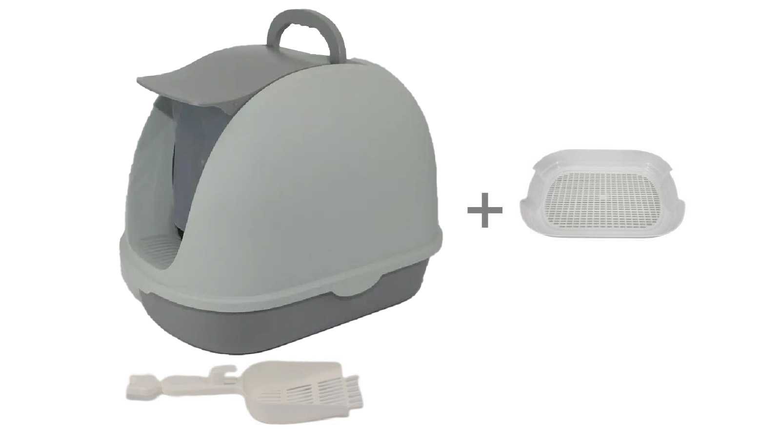 YES4PETS Portable Hooded Cat Toilet Litter Box Tray House with Scoop and Grid Tray - Grey