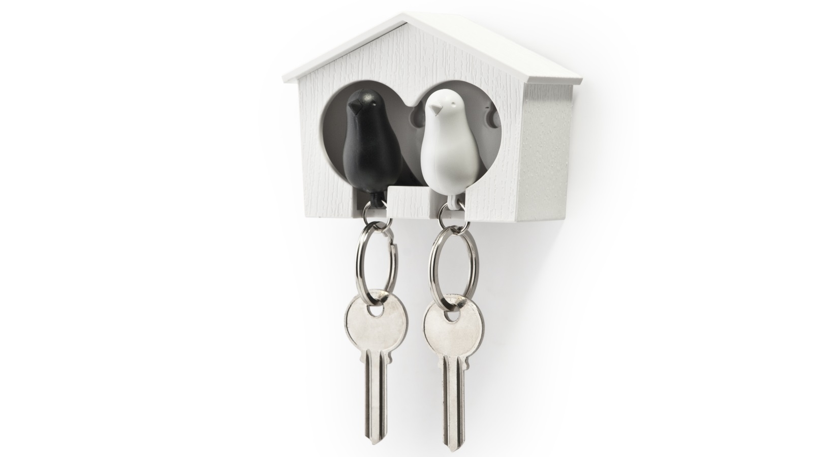 Qualy Duo Sparrow Key Ring and Key Holder - White/Black