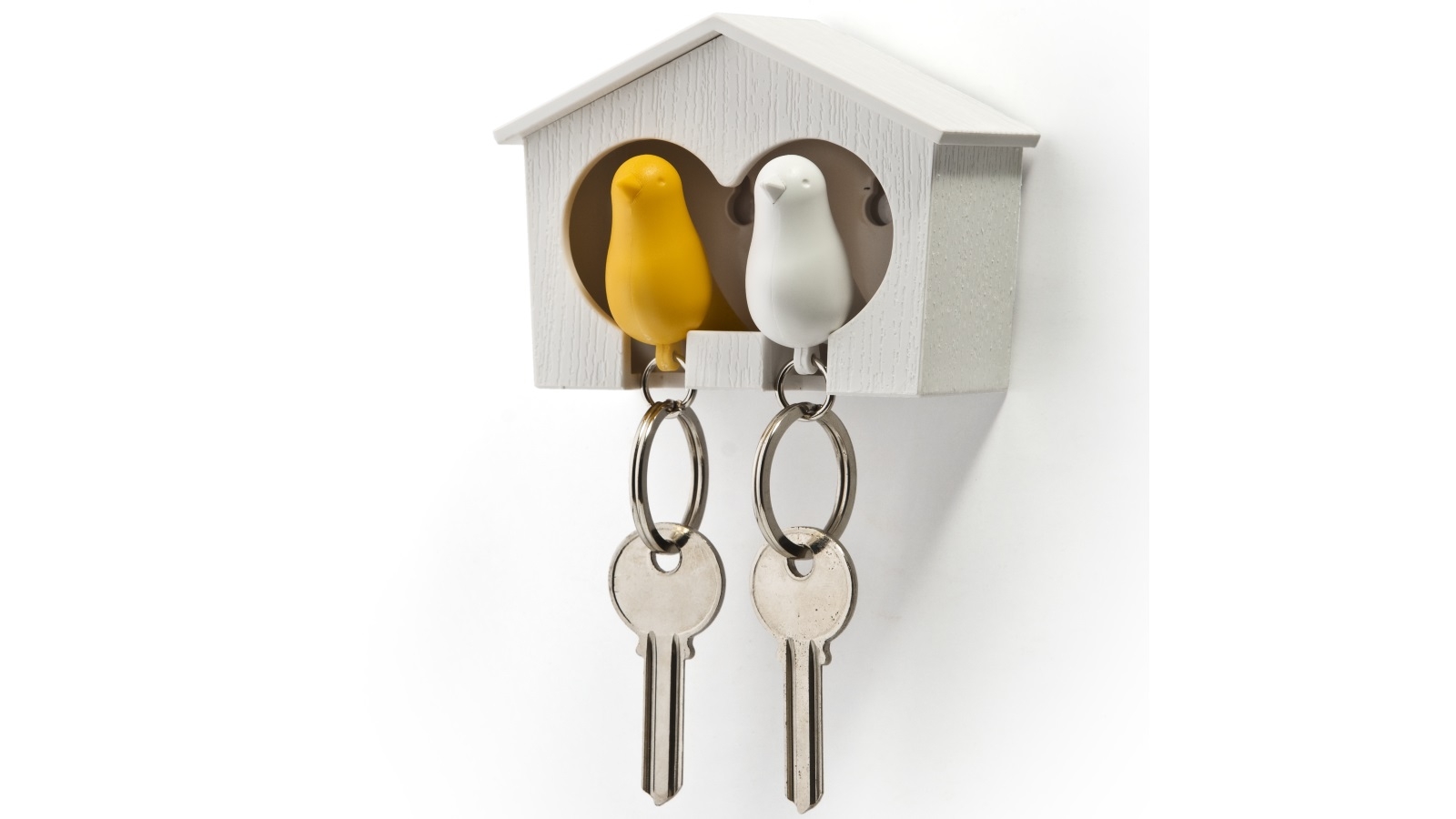 Qualy Duo Sparrow Key Ring and Key Holder - White/Yellow