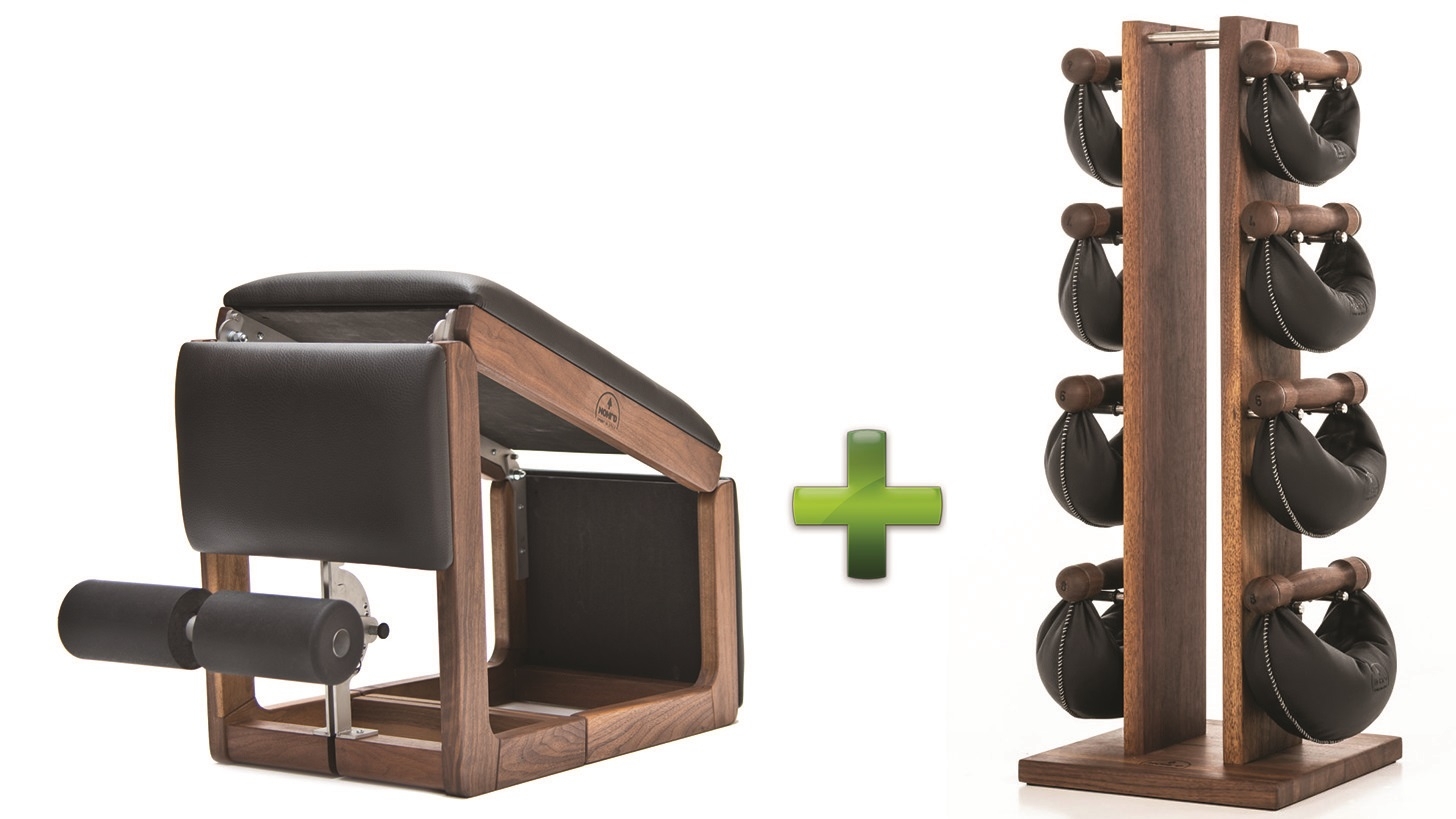 NOHrD TriaTrainer Walnut Bench and Swing Bell Weight Tower Combo Pack