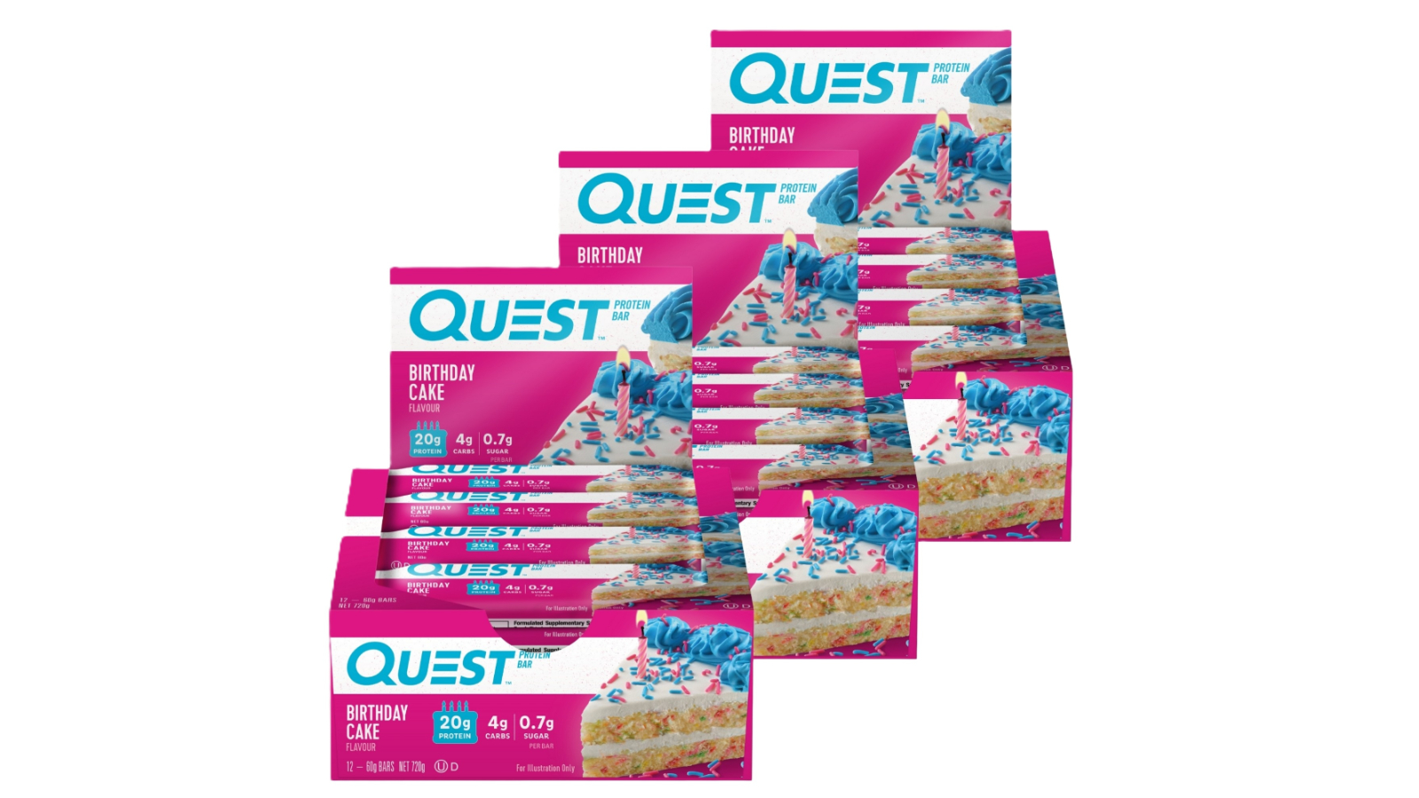 Quest 3 Piece 60g Birthday Cake Protein Bar - Pack of 12 | Harvey Norman