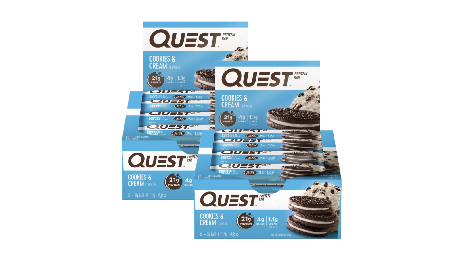 Quest 2 Piece 60g Cookies and Cream Protein Bar - Pack of 12