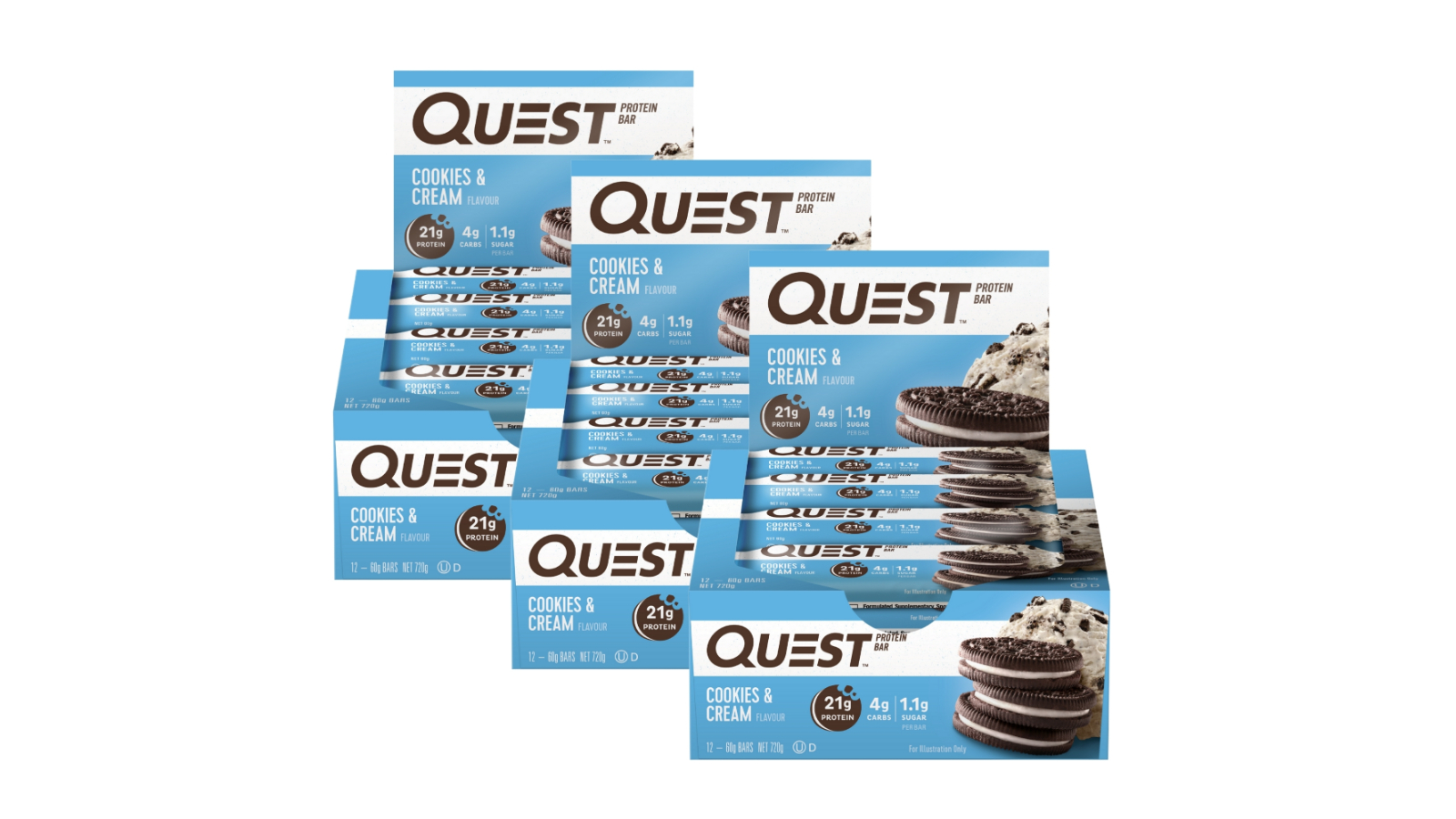 Quest 3 Piece 60g Cookies and Cream Protein Bar - Pack of 12 | Harvey ...
