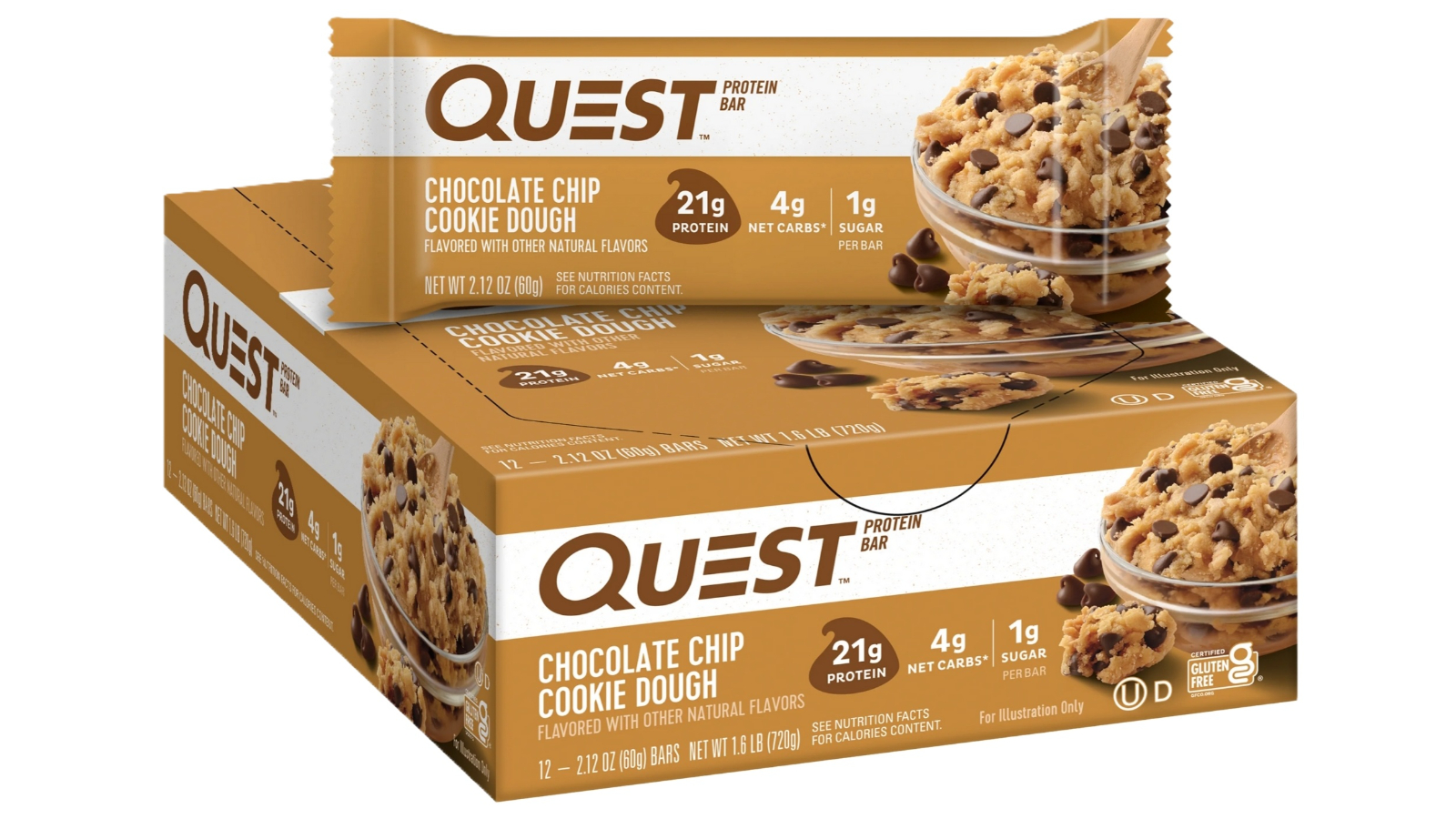 Quest 60g Chocolate Chip Cookie Dough Protein Bar - Pack of 12 | Harvey ...