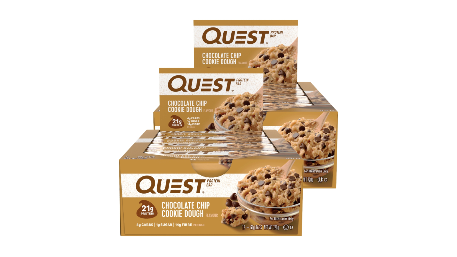 Quest 2 Piece 60g Chocolate Chip Cookie Dough Protein Bar - Pack of 12 ...