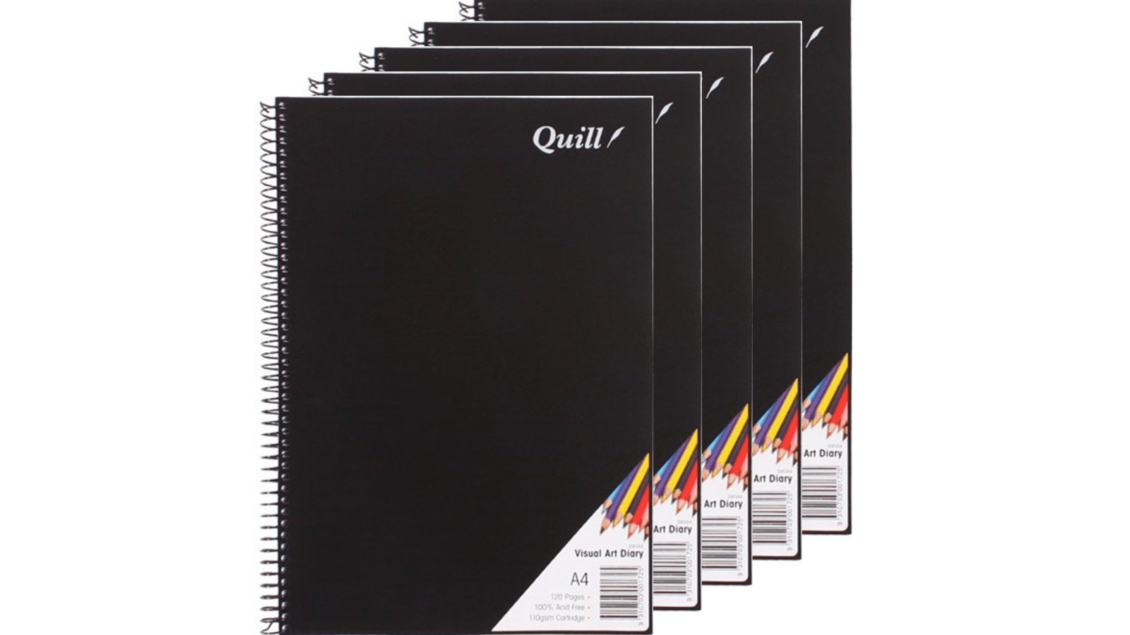 Quill Pack of 5 110gsm Visual Art Diary 120 Page Book Spiral A4