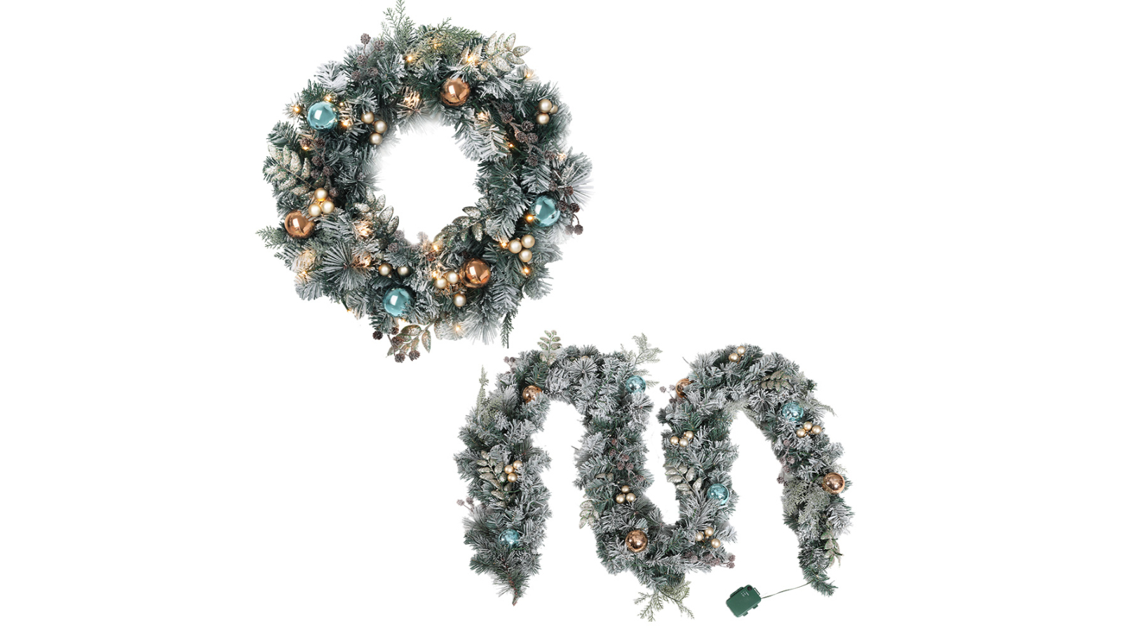Jingle Jollys Snow Frosted Christmas Garland with Wreath Set 